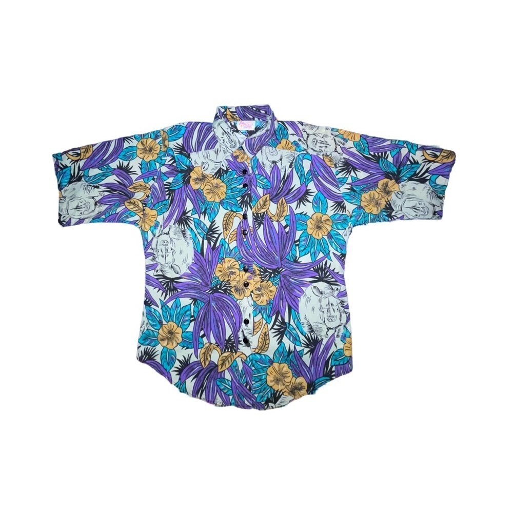 Vintage Jr’s Only California Hawaiian Shirt | Rhino Print | 90s Tropical Vibes